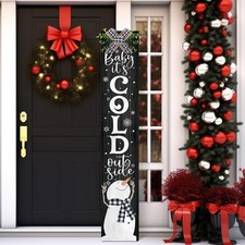 Winter Porch Sign Christmas Hanging Decor 42'' Rustic Vertical Welcome Wooden...