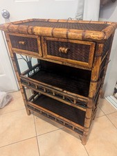 Vintage burnt bamboo and rattan British Colonial style etagere  etagere