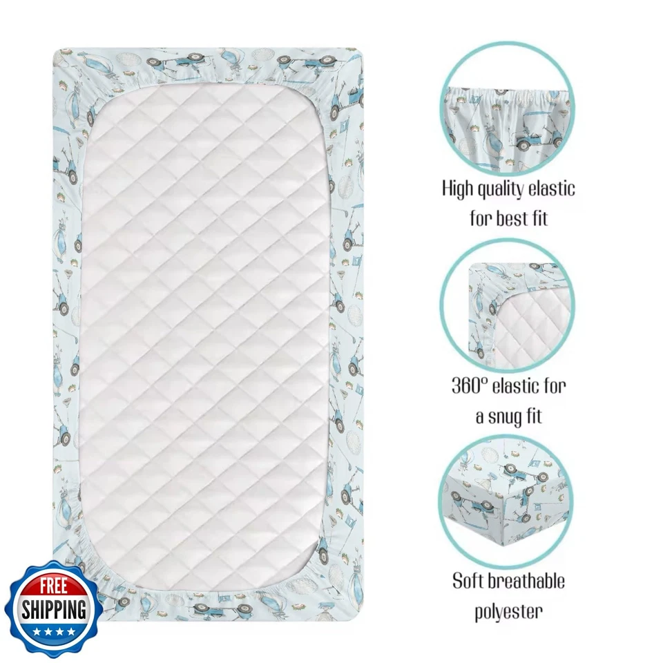 EyMzcod Bebés Niños Estándar Cuna Sábanas Equipo de Golf Deporte, Azul Acuarela Foto 2 de 4