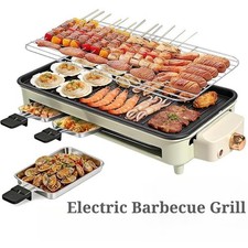 Electric Barbecue Grill 2 in 1 Indoor BBQ Griddle Hot Plate Smokeless 1600W