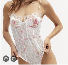 For Love And Lemons Melrose Lace Bodysuit, NWT, White And Rose Print, Sz XS RARE