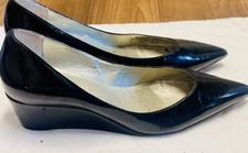 Nine West Women’s 6.5 Black Patent Pointed Toe Wedge Pumps Career Dress Shoes