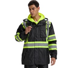 Hi Vis Rain Jacket for Men,Waterproof Class 3 Safety Rain Suit with Removable...