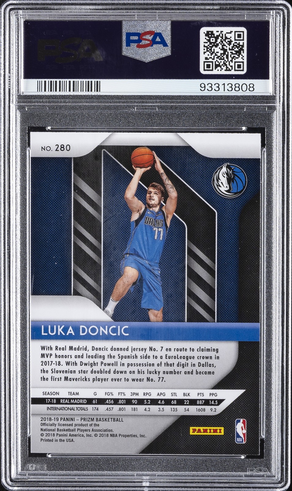 2018 PANINI PRIZM #280 LUKA DONCIC ROOKIE RC PSA 10 view 2