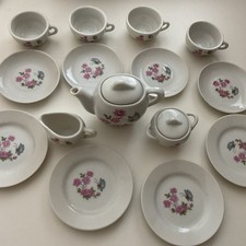 Vintage Child's 17 Piece China Tea Set Floral Rose Butterfly Pattern Complete