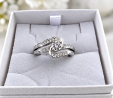 9ct White Gold 2pc Engagement/Wedding Ring Set Round White Diamond L 1/2