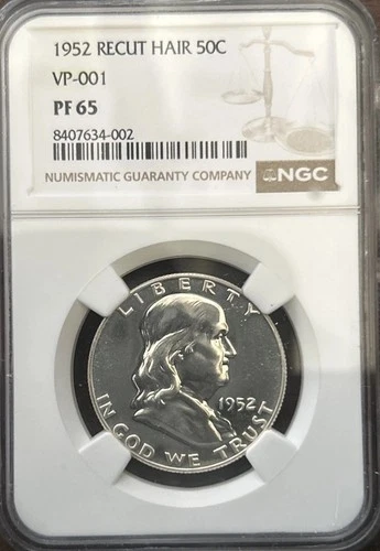 1952 Proof Franklin Half Dollar - Recut Hair (VP-001) - NGC PF 65 - 90% Silver
