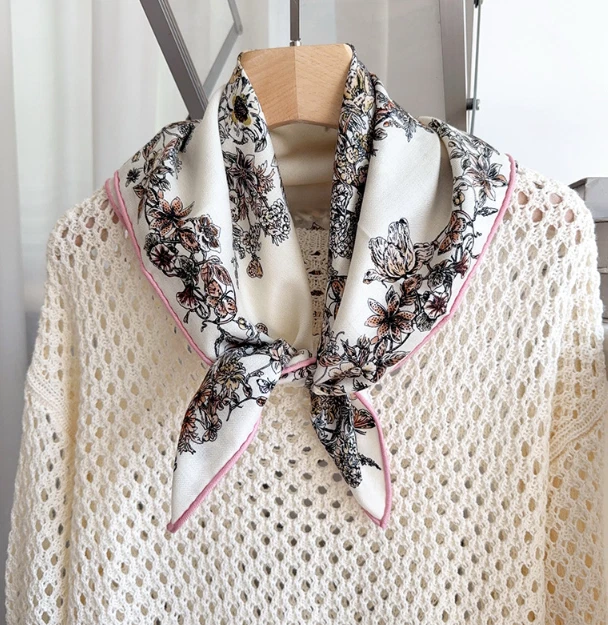 70% Cashmere 30% Silk Scarf Bandanna floral Print Shawl Neckerchief 26'' Wrap