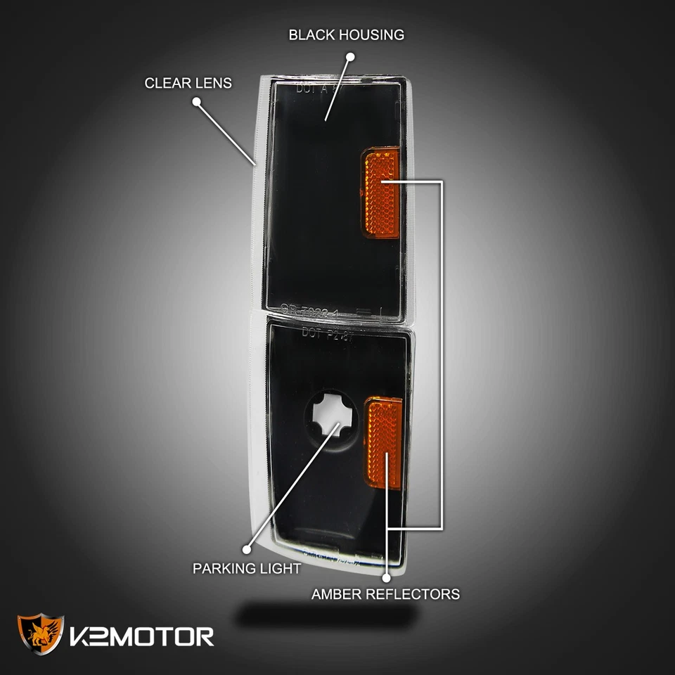 For 1988-1993 GMC C/K 1500 2500 3500 Black Corner Turn Siganl Lights Lamps 4PC Foto 3 de 4