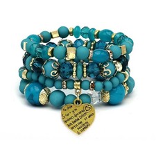 Bohemian Blue heart charm Beaded Layered Bracelet set