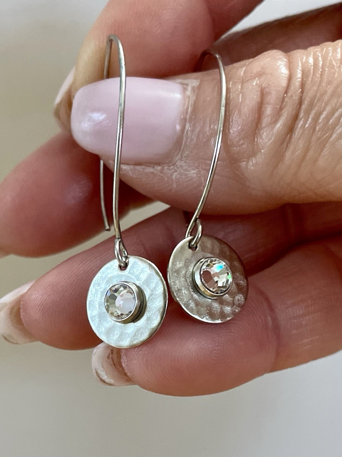 Rhinestone Disk Hoop Dangle Earrings - image 5