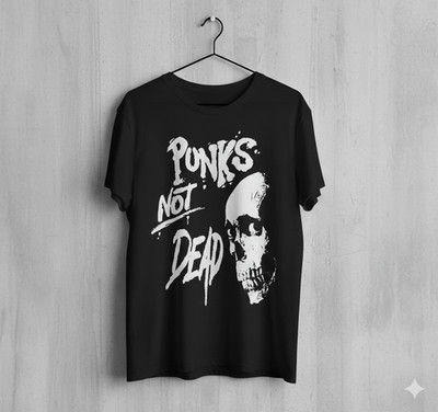 Punks Not Dead Skull Graphic Punk Rock T-Shirt Black Unisex - T427
