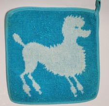 Vtg MCM Poodle Terrycloth Potholder Turquoise Blue Mid Century Kitchen Hot Pad