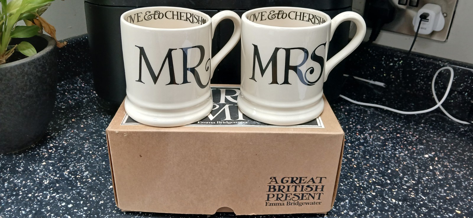 EMMA BRIDGEWATER BLACK TOAST MR &MRS MUGS