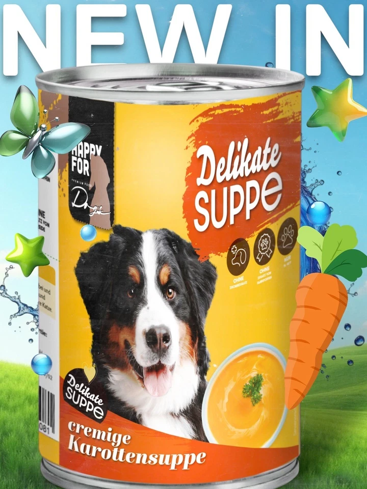 HAPPY FOR Dogs Probierpaket 6 x Suppe mit Huhn und Reis 6 x Karottensuppe je 400 - Bild 3 von 4
