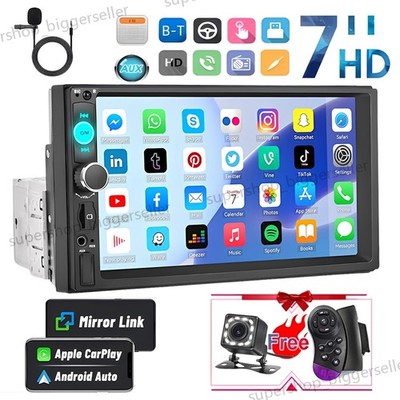 Single 1Din 7'' Touch Screen Stereo Bluetooth Radio Car Apple/Android Carplay GPS