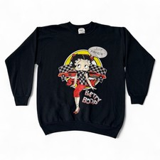 Vintage Betty Boop Just Hangin' Crewneck Sweatshirt Black Glittery Medium