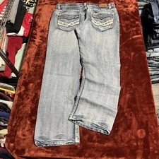 Flypaper Jeans Mens 33x30 Blue Straight Leg Distressed Embroidered Pockets