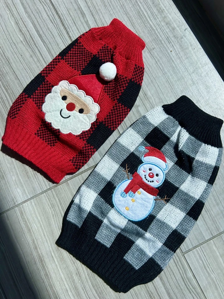 Juego de 2 Suéteres Navidad Perro, Diseño Papá Noel y Muñeco de Nieve, Acogedor Tejido Perro Regalo M Foto 2 de 4