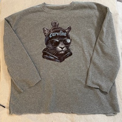 Carolina Cat Graphic Sweatshirt Gray Women's 2XL Long Sleeve Pullover Cozy