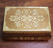 Vintage Wooden Straw Inlay Marquetry Jewelry Trinket Box Lined