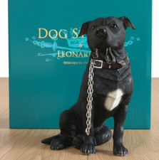 Staffordshire Bull Terrier Figurine Leonardo Walkies Black Staffie Statue Decor