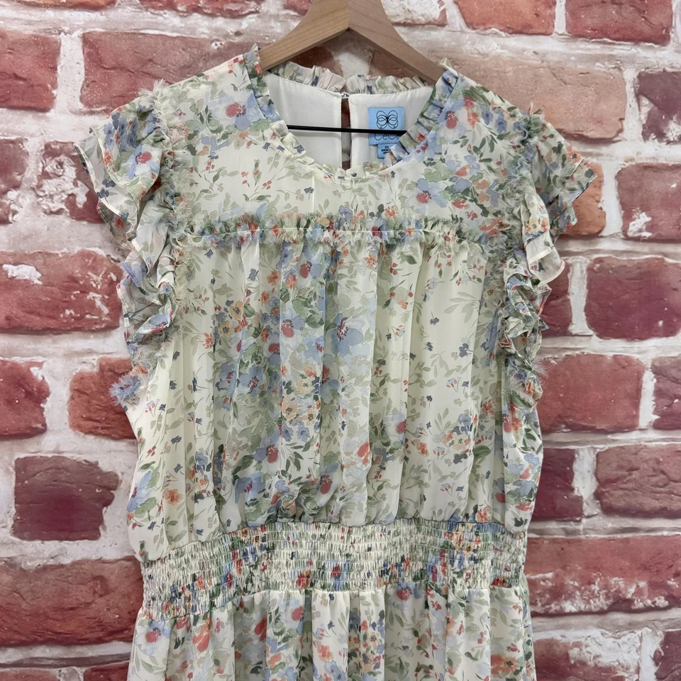 CeCe Dress Womens 3X Floral Ruffle Prairie Cottage Midi Boho Raw Edge Trim Midi - Image 4 of 4