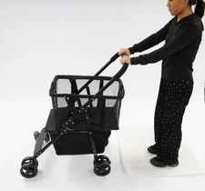 2-Tier Foldable Shopping Cart w/ Removable Bag & Brakes Collapsible Trolley