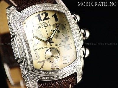 Rare Invicta Mens 4.4ctw Diamond Lupah Swiss ETA Quartz Chrono Ostrich SS Watch