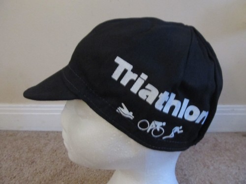 Vintage Black Triathlon Swim Bike Run Cap Hat - 第 3/5 張圖片
