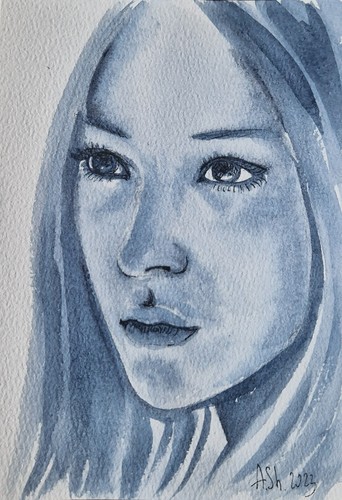 Original watercolor painting woman portrait girl fase female art OOAK 5X7 " - Picture 10 of 10