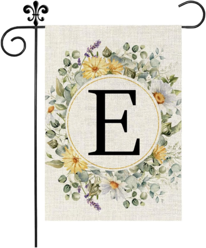 Monogram Letter E Garden Flag Summer Sunflower 12X18 Inch Double Sided Family La