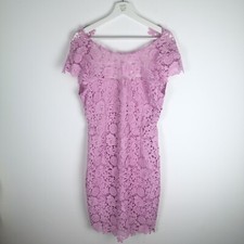Guess Dress Pink Large UK 12 Lace Cap Sleeve Knee Length Cut-Out Back RRP ~£130