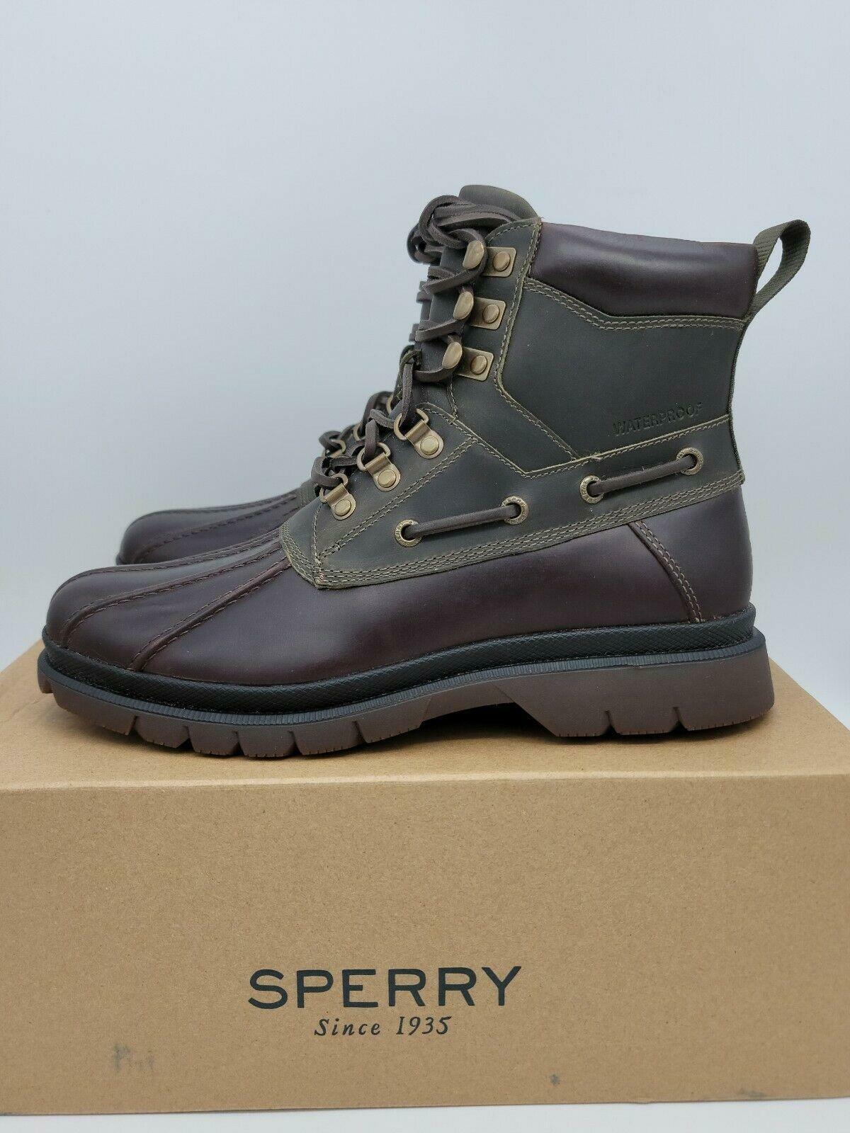 Sperry Top-Sider Men's Watertown Leather Duck Rain Boot Tan/Olive 7.5 NEW