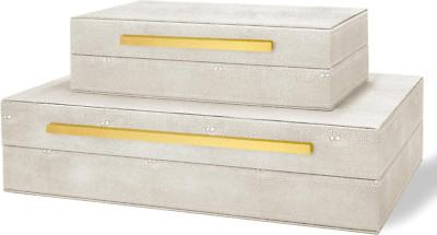 Ivory Faux Shagreen Decorative Storage Box with Lid - Jewelry Organizer