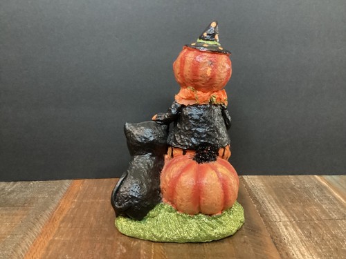 Vintage Halloween Pumpkin Head Figure w/ Black Cat Folk Art Primitive Style - Picture 5 of 7