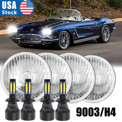 For 62-82 Chevy Corvette 5.75 inch LED Headlights Hi/Lo Beam 6000K DOT 4x