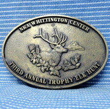 Trophy Elk Hunt Belt Buckle 3rd Annual Vintage NRA Whittington Center  .PCB672