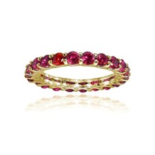 Yellow Gold Flashed Silver Created Ruby 3mm Round-cut Eternity Band Ring, Size 8