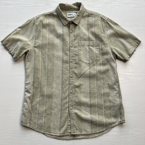 Wellen Hemp Blend Button Up Shirt Mens Medium Horizontal Stripe Short Sleeve