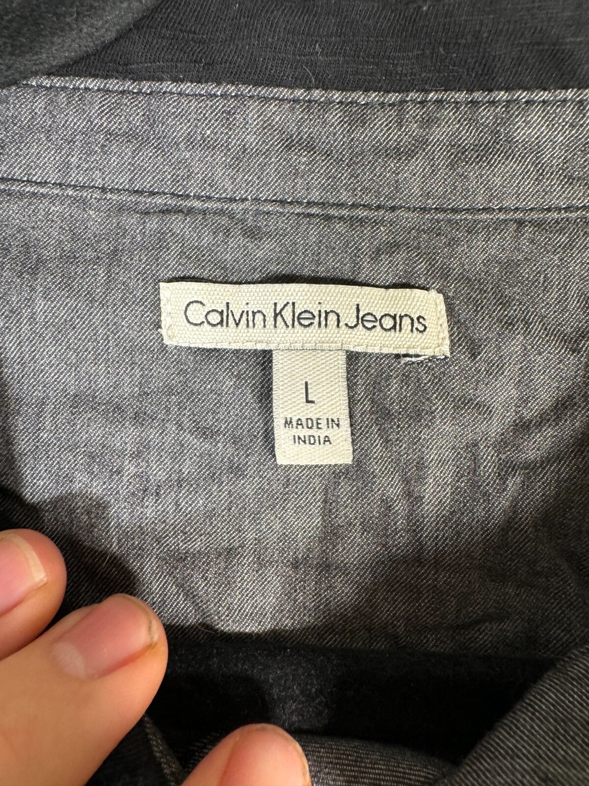 Calvin Klein Jeans Shirt Henley Top Black Polo Short Sleeve Shirt + Pockets | L thumbnail 2