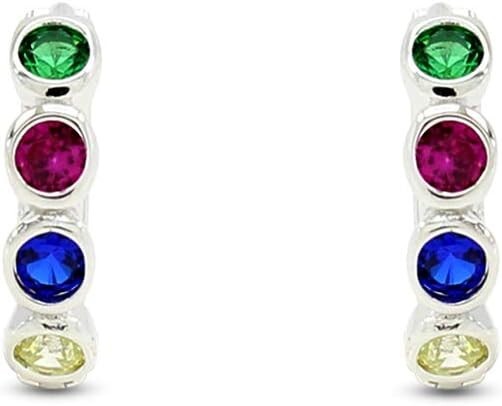 Hoop Earrings Round Cubic Zirconia 14K White Gold Plated 925 Sterling Silver-image