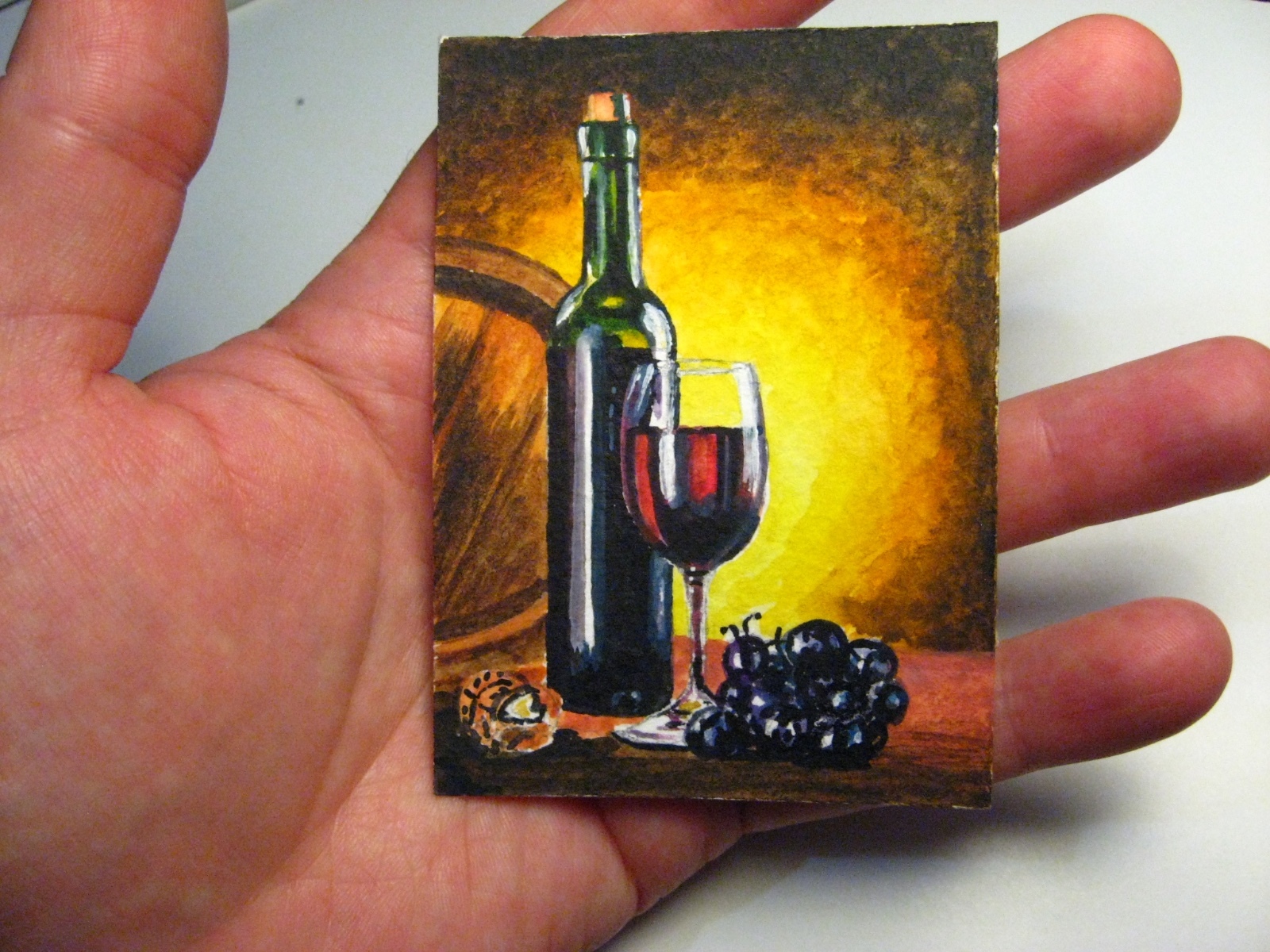 Painting Red Wine Barrel Glass Bottle Alcohol Drink Grapes Farm ACEO painting-red-wine-barrel-glass-bottle-alcohol-drink-grapes-farm-aceo