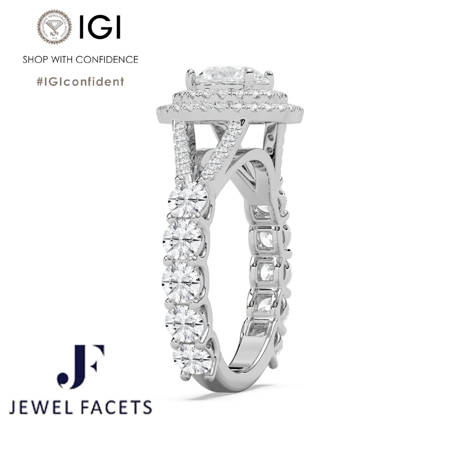 Lab Grown Diamond Engagement Ring 2.64Ct IGI Certified Round Cut 14k White Gold image-2
