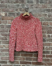 Vintage APC Women's Turtleneck Sweater, Sz Small, White/Red Wool/Angora Italy