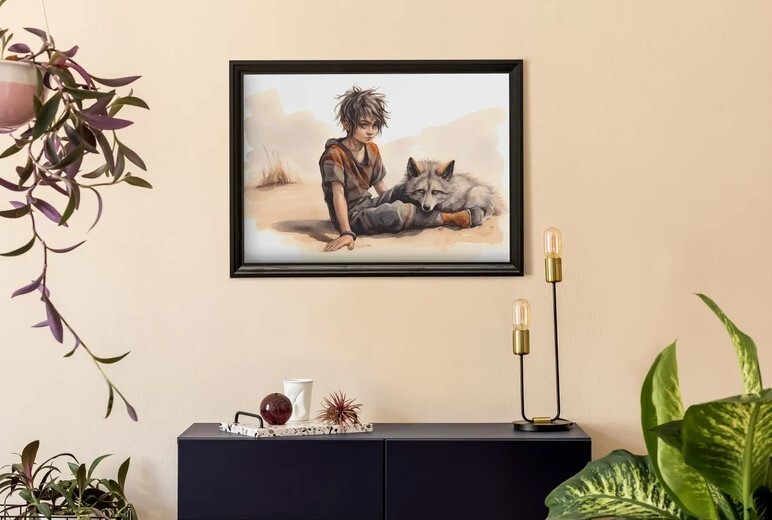 Dark Tower Jake and Oy Fantasy Watercolor Art Inspired by Stephen King