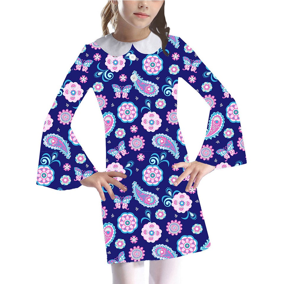 Kinder Mädchen Kleider Cosplay Druckkleid Show Kleid 60er Dress Up 70er