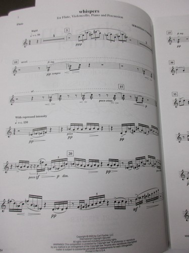 Sebastian Currier Whispers Flute Cello Piano Percussion Sheet Music Carl Fischer - Picture 6 of 6