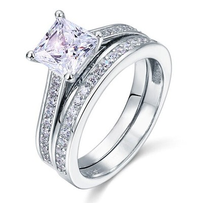 Conjunto de 2 anillos de compromiso en Plata de 1ª ley  Talla US 5 ( 15.7mm)