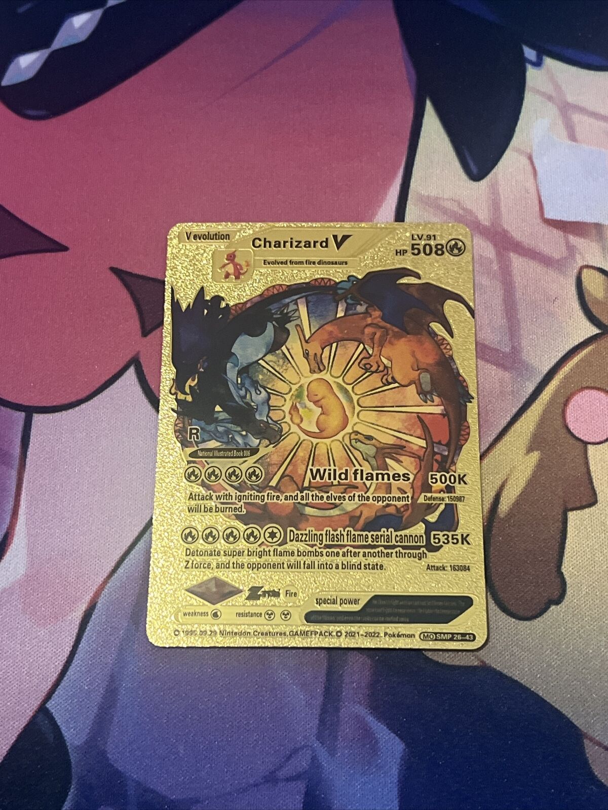 Pokemon Charizard V Wild Flame Gold Foil Fan Art Card #SMP26-43